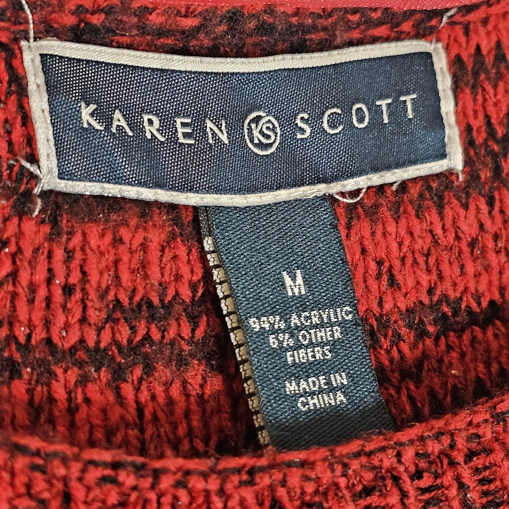 Karen Scott Sweater Womens Medium Red Cable Knit Pullover Crewneck Long Sleeve M - Picture 5 of 12